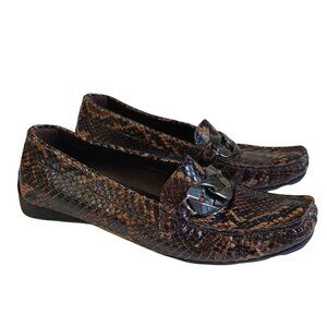 Stuart Weitzman Reptile Leather Driving Flats Loafers